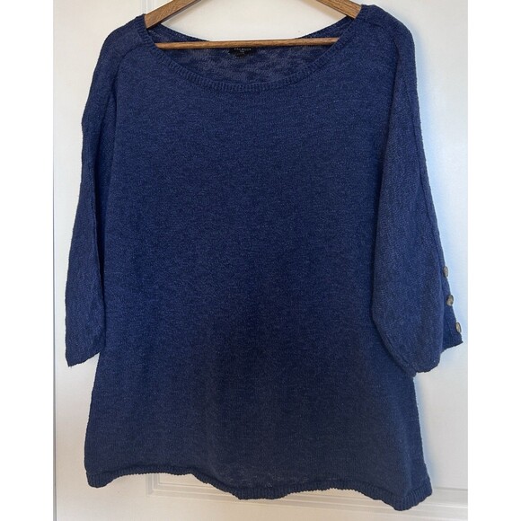 Talbots 1X Navy Sweater Button Sleeve Soft Knit Classic Casual Top Lightweight - Picture 2 of 12